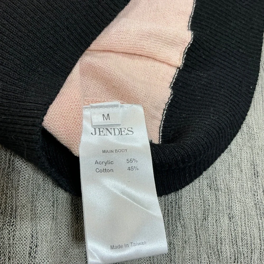 Jendes Colorblock Knit Sweater Peach Pink White Black Cutout Detail Size M